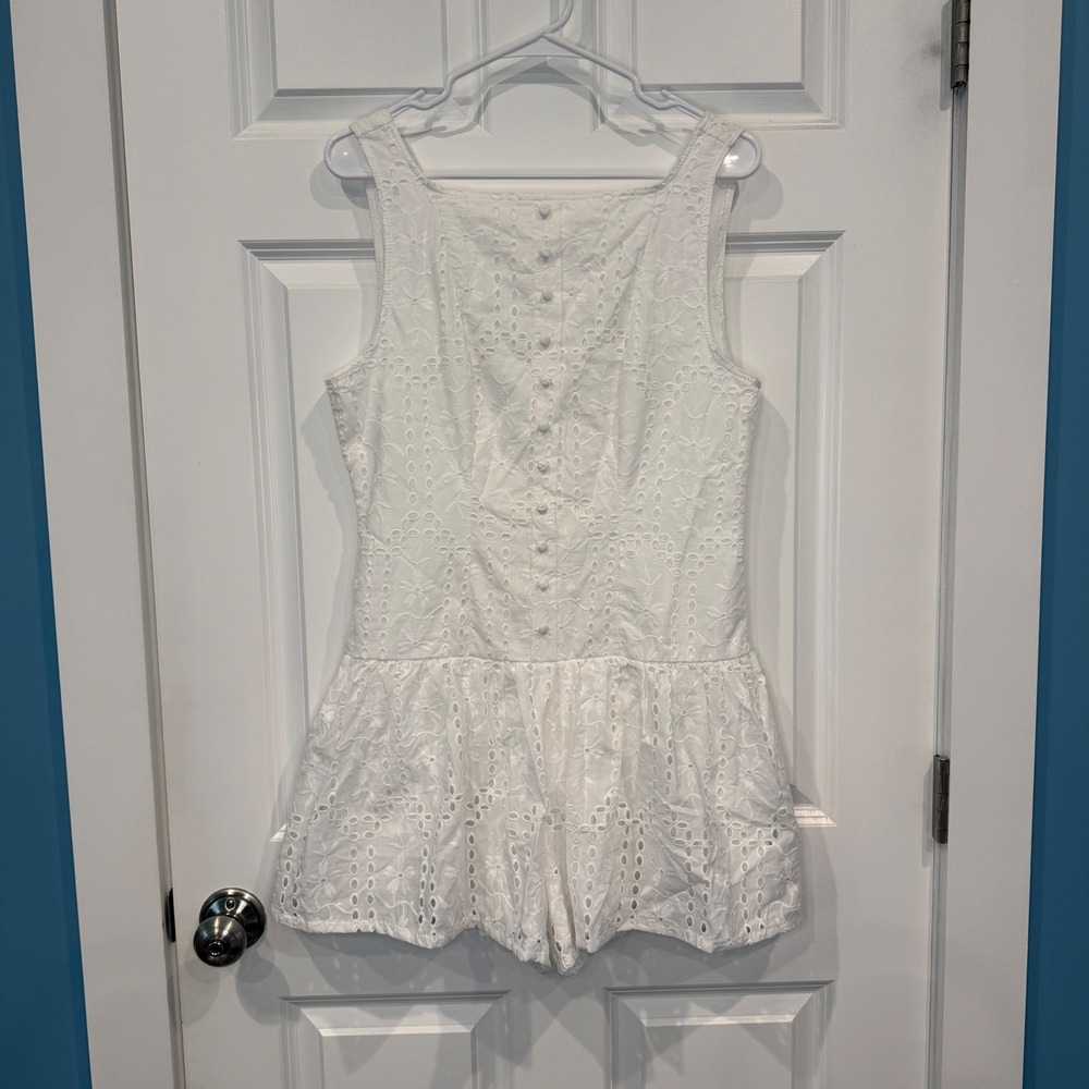 Altar'd State White Eyelet Romper Dress Sleeveless Button Front Mini Size XL - Picture 2 of 6
